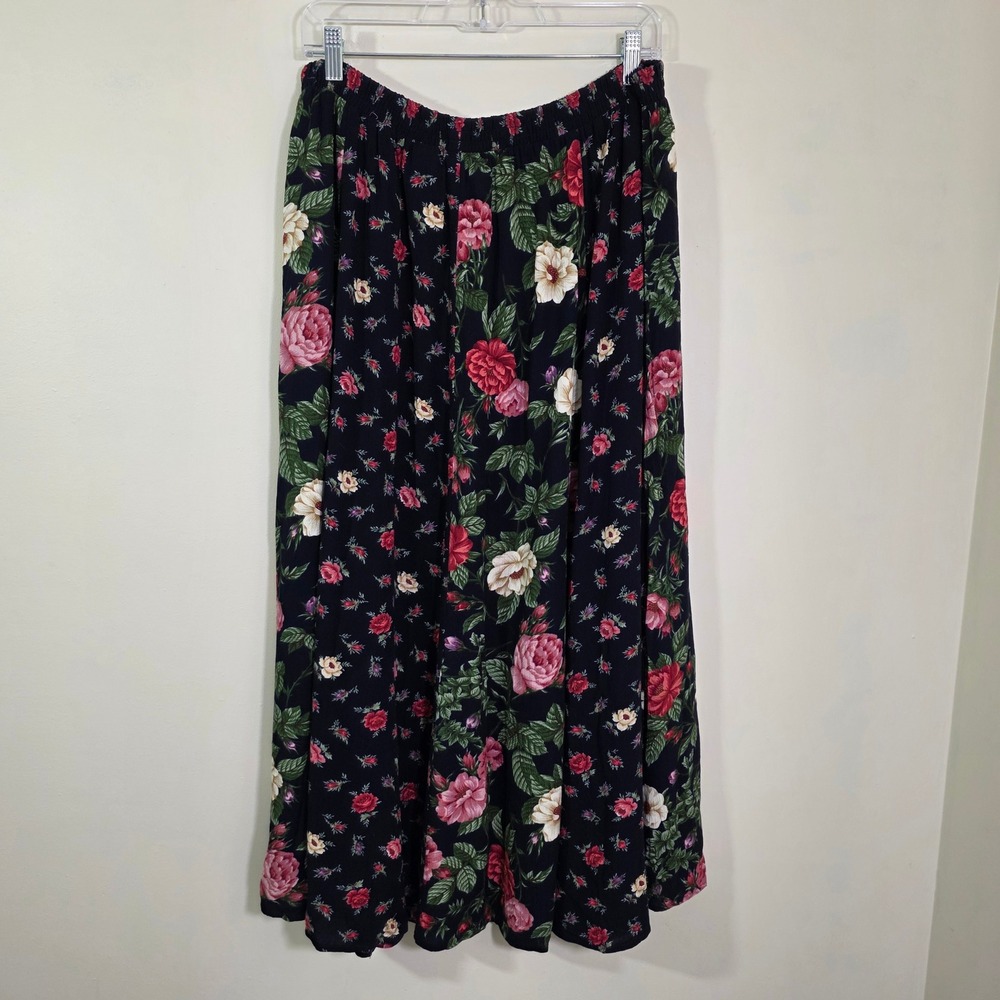 Susan Bristol Women Skirt Mix Floral Rayon Maxi Elastic Waist Vintage Boho SZ XL - Picture 4 of 10